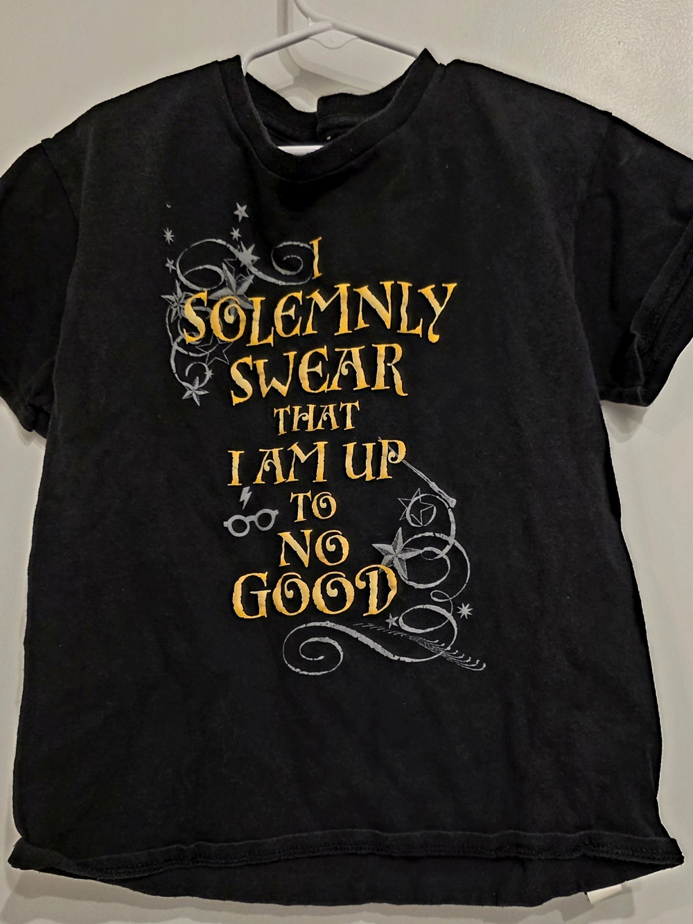 Kids Black Graphic Tee - I Solemnly Swear (Yellow Text)